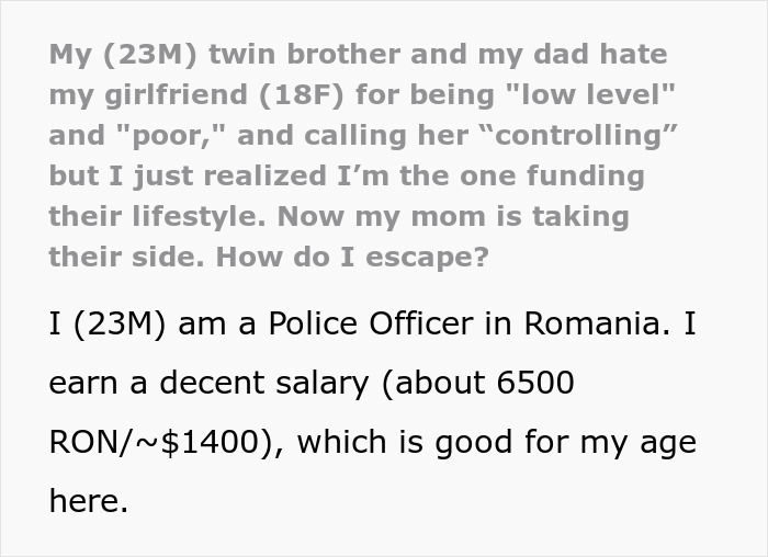 Man Realizes He’s Funding His Family’s Lifestyle After They Can’t Stop Hating On His GF Man Realizes He’s Funding His Family’s Lifestyle After They Can’t Stop Hating On His GF