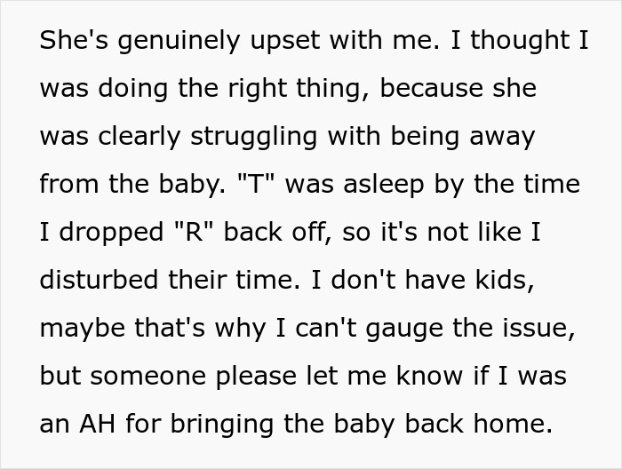 Text discussing a mom panicking and making frequent calls while her friend babysits overnight.