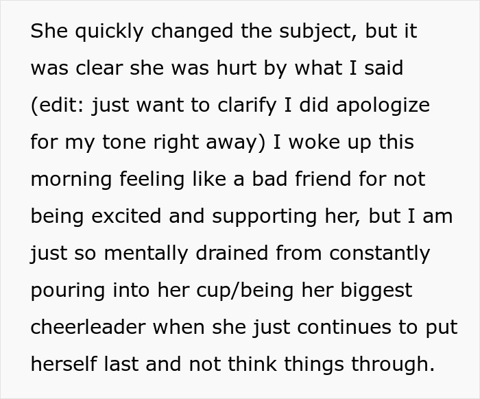 Text message discussing feeling mentally drained supporting an irresponsible friend who keeps making bad decisions.