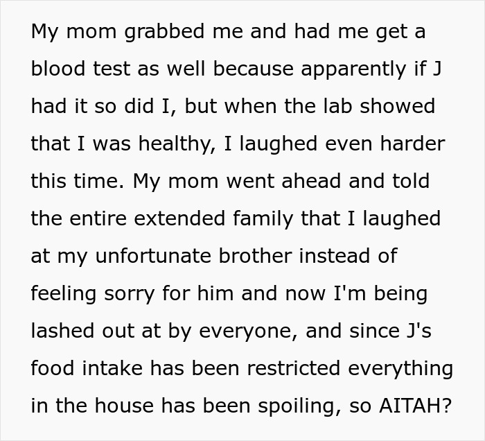 Text excerpt about a brother mocked for weight who later develops diabetes, highlighting family and health issues.