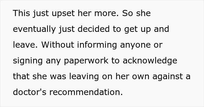 Text excerpt from a Karen patient in an ER refusing to follow staff rules and leaving against medical advice. Text excerpt from a Karen patient in an ER refusing to follow staff rules and leaving against medical advice.