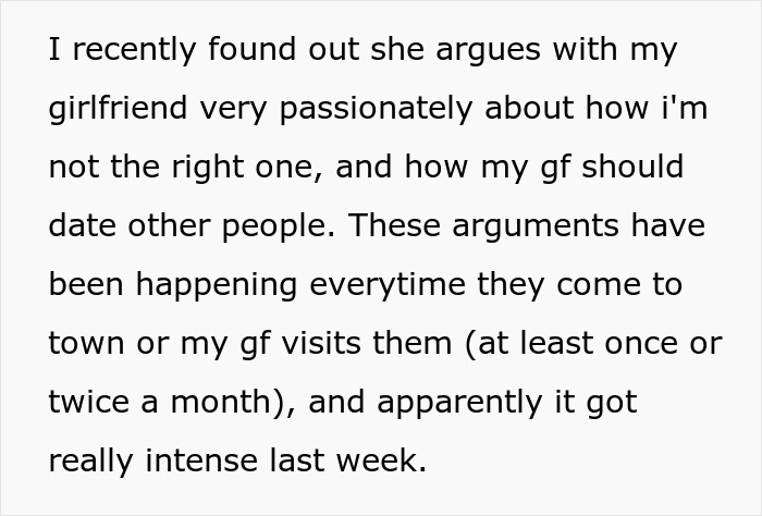 Text passage about a mom causing drama by arguing with her daughter’s girlfriend and jeopardizing their happy relationship.