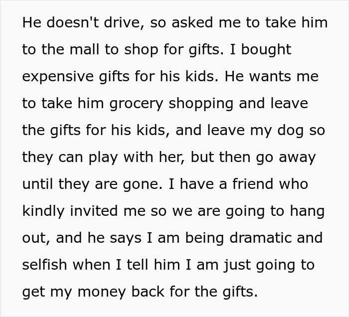 Woman Buys Expensive Gifts For BF’s Kids, Is Told She Can’t Spend Christmas With Them