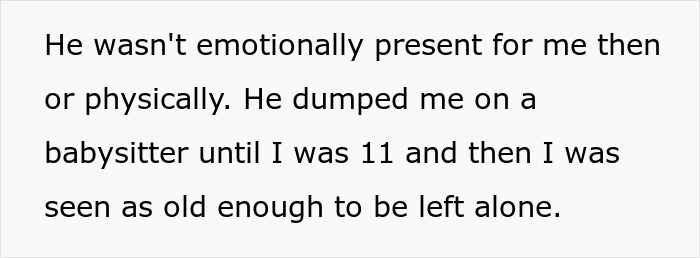 Text about a teen explaining to her dad how she was left to babysit alone from age 11, expressing frustration.