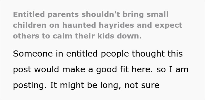 Entitled parents on a haunted hayride ignore scared children, leaving their frightened kids to strangers' care. Entitled parents on a haunted hayride ignore scared children, leaving their frightened kids to strangers' care.