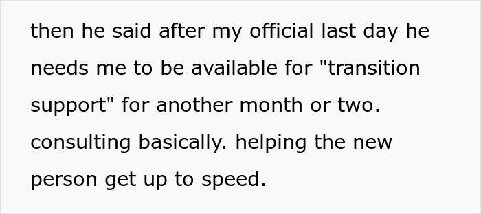 Text excerpt discussing an employee refusing to train replacement without pay after being laid off, facing reference threats. Text excerpt discussing an employee refusing to train replacement without pay after being laid off, facing reference threats.