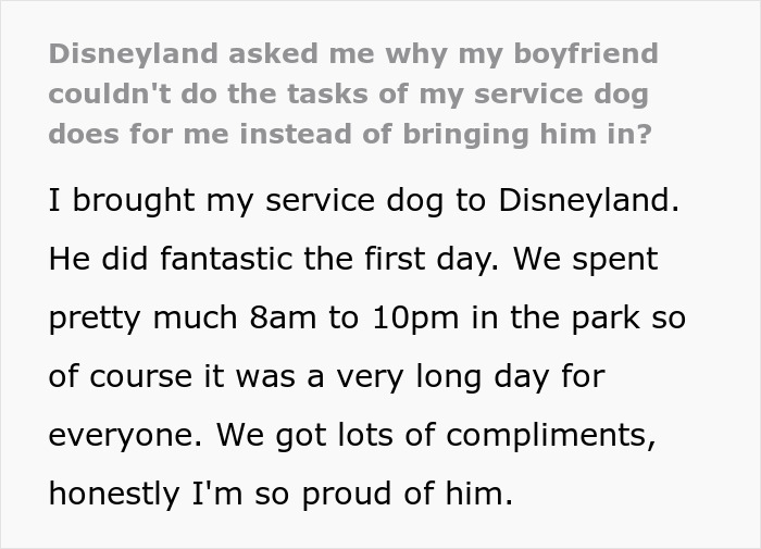 Woman explains Disneyland security questions about bringing her service dog instead of relying on her boyfriend during a long park visit. Woman explains Disneyland security questions about bringing her service dog instead of relying on her boyfriend during a long park visit.
