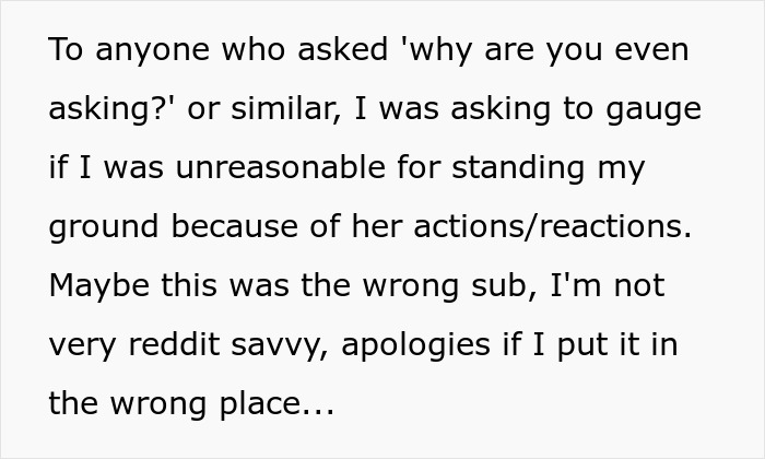 Text message discussing standing ground against entitled mother after being denied entrance at a private party.