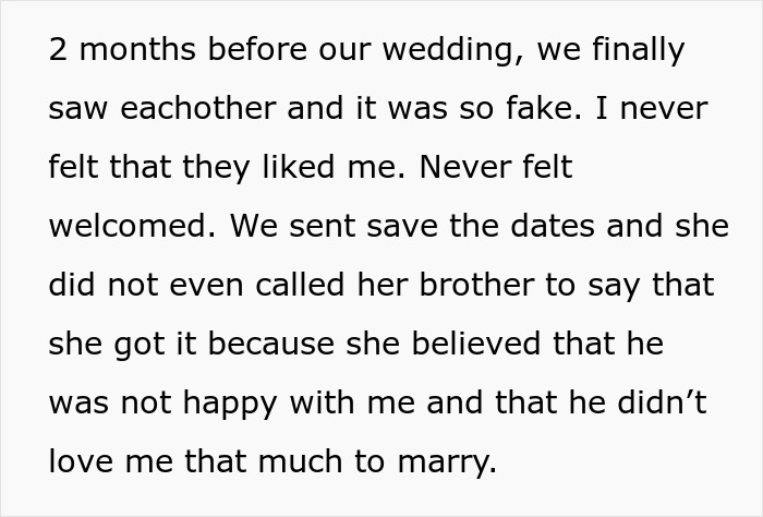 Text excerpt about a woman feeling unwelcome by her brother before her wedding, involving family tension and lack of support. Text excerpt about a woman feeling unwelcome by her brother before her wedding, involving family tension and lack of support.