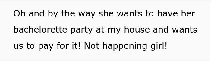 Text conversation about a woman planning her bachelorette party and asking others to pay for it, causing conflict. Text conversation about a woman planning her bachelorette party and asking others to pay for it, causing conflict.