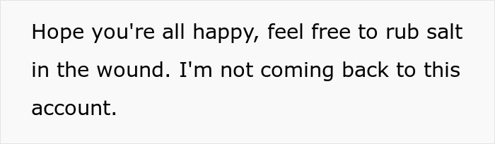 Text showing a message about not returning to an account with mention of rubbing salt in the wound, related to AI wedding vows. Text showing a message about not returning to an account with mention of rubbing salt in the wound, related to AI wedding vows.