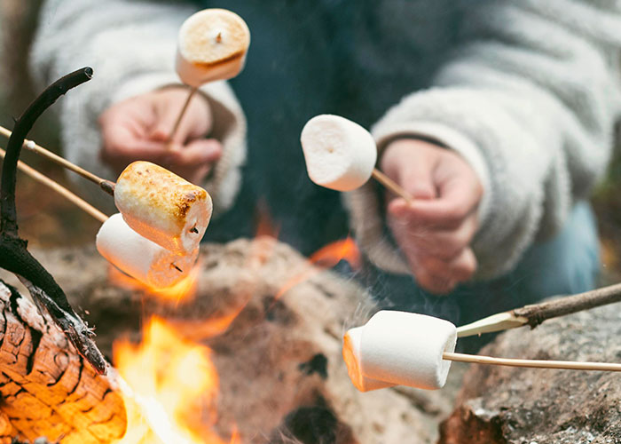 Person roasting marshmallows over a campfire, capturing crazy moments that weren’t what they looked like outdoors.