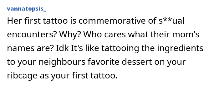 Screenshot of a Reddit comment criticizing a woman's feminist tattoo rule related to men she sleeps with.