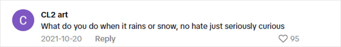 Comment on a social media post expressing curiosity about handling rain or snow without negativity, related to dangerous cabin safety concerns.