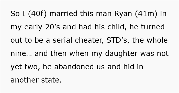 Text post describing a toxic guy’s impact on his wife and child’s life before facing delayed karma years later.