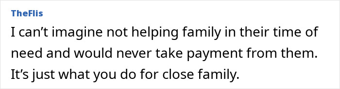 Comment discussing the ethical views on paying nieces to help out during pregnancy in a family setting.