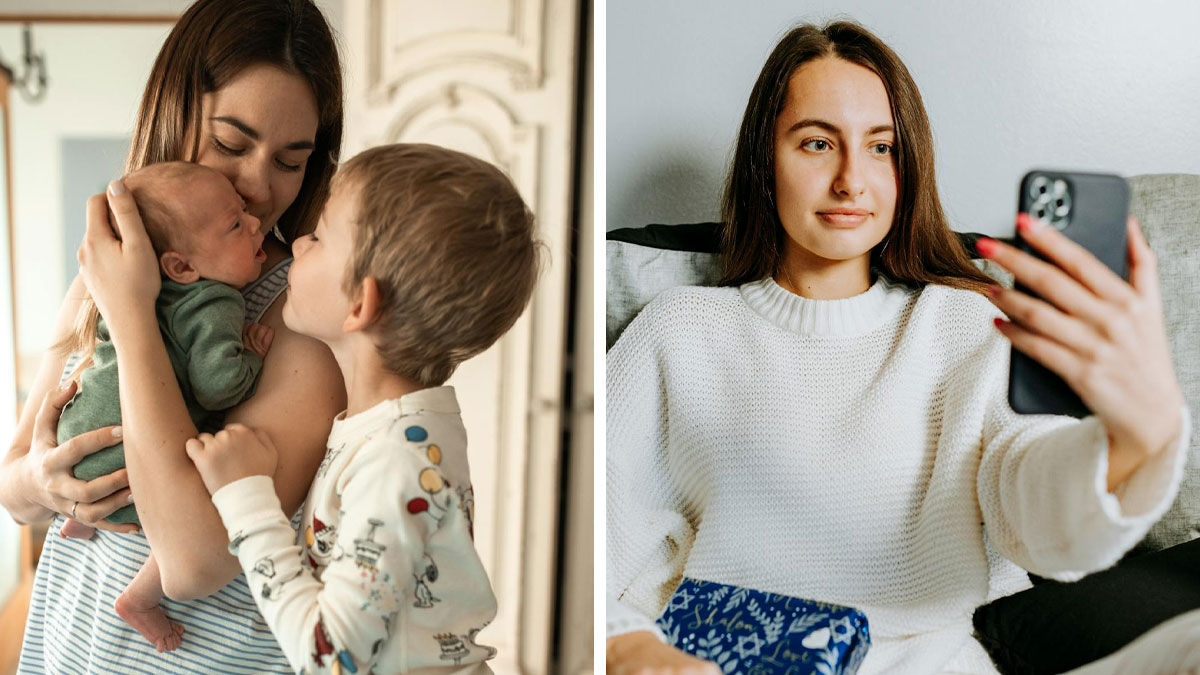 Mom with young kids showing emotion while friend babysits overnight and mom makes frequent phone calls