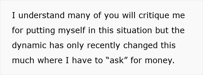 Text about feeling sick and needing to ask husband for money, discussing changes in relationship dynamics. Text about feeling sick and needing to ask husband for money, discussing changes in relationship dynamics.