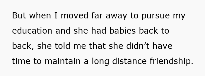 Text describing a long distance friendship ending due to life changes, referencing best friend no contact returns. Text describing a long distance friendship ending due to life changes, referencing best friend no contact returns.