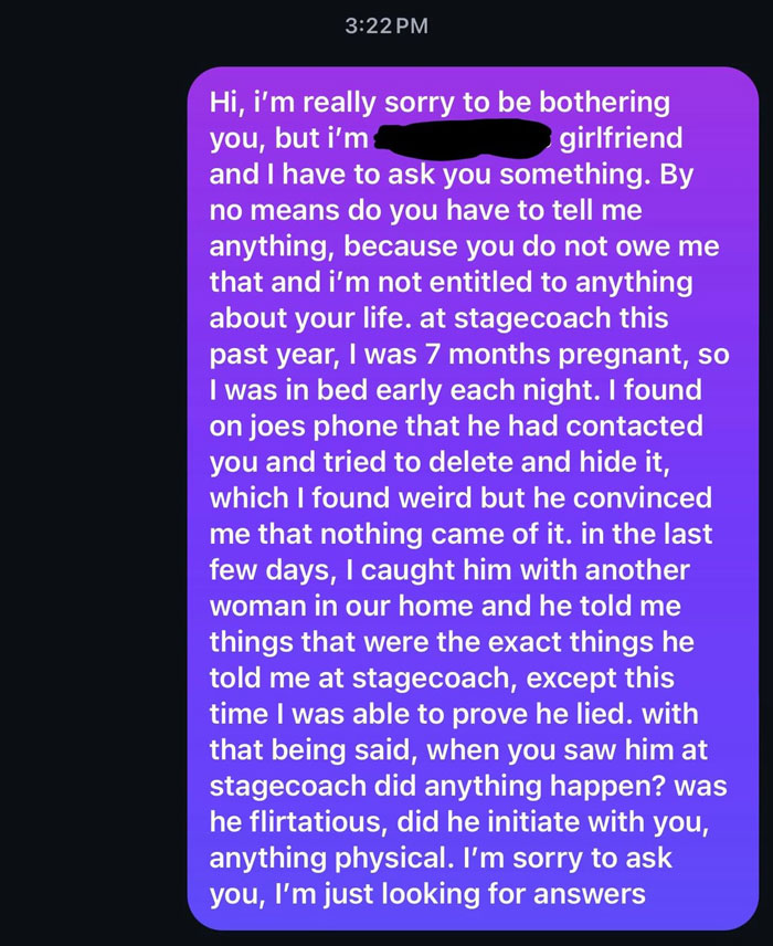 Text message from woman confronting a potential boyfriend cheating during vacation, seeking answers about his behavior. Text message from woman confronting a potential boyfriend cheating during vacation, seeking answers about his behavior.