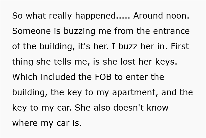 Alt text: Man kicks out girlfriend after discovering she secretly went clubbing and lost his car keys and FOB. Alt text: Man kicks out girlfriend after discovering she secretly went clubbing and lost his car keys and FOB.