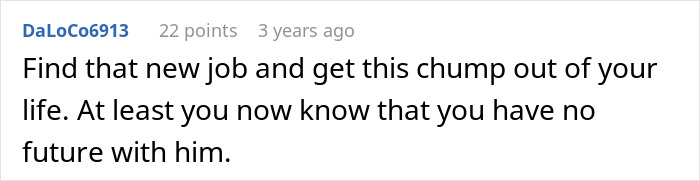 Screenshot of an online comment supporting a woman leaving the US to start a new life in France due to her boyfriend’s reaction. Screenshot of an online comment supporting a woman leaving the US to start a new life in France due to her boyfriend’s reaction.