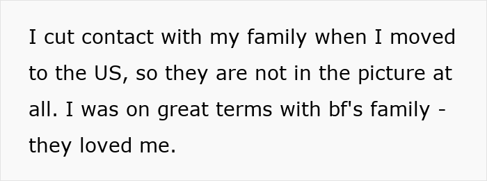 Text excerpt on a white background sharing a personal story about cutting contact with family and being loved by boyfriend’s family. Text excerpt on a white background sharing a personal story about cutting contact with family and being loved by boyfriend’s family.