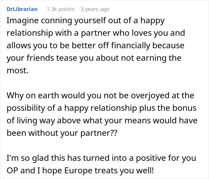 Comment discussing a woman leaving the US to start a new life in France due to partner’s inability to handle her success. Comment discussing a woman leaving the US to start a new life in France due to partner’s inability to handle her success.