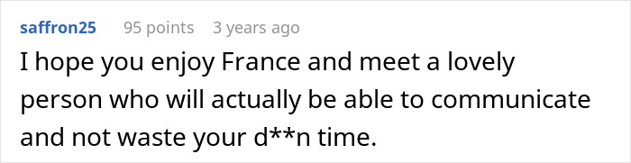 Woman reading comment on laptop about moving to France after boyfriend couldn’t handle her success. Woman reading comment on laptop about moving to France after boyfriend couldn’t handle her success.