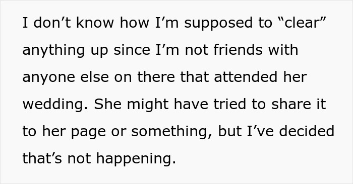 Text message conversation discussing a bride’s mad cousin upset about a wedding dress issue.