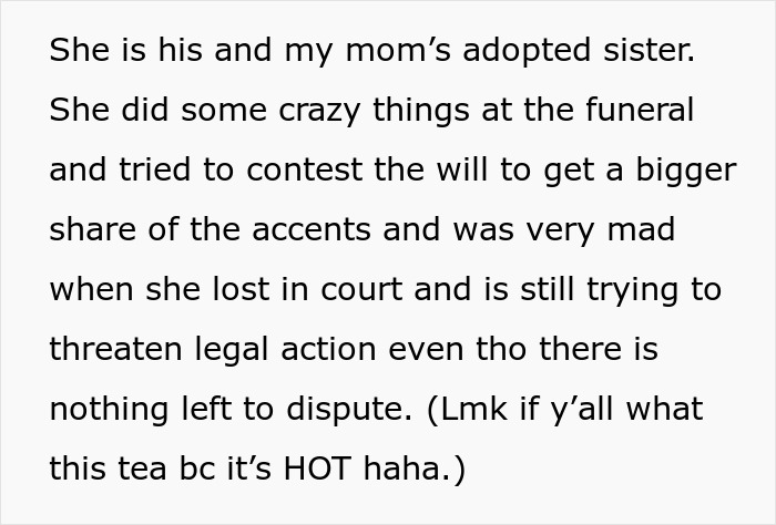 Text about a mad cousin causing drama and legal threats related to family disputes, relevant to bride mad cousin dress wedding. Text about a mad cousin causing drama and legal threats related to family disputes, relevant to bride mad cousin dress wedding.
