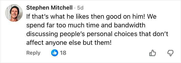 Comment from Stephen Mitchell discussing personal choices and support for a man who got his eyeballs tattooed despite dangers. Comment from Stephen Mitchell discussing personal choices and support for a man who got his eyeballs tattooed despite dangers.