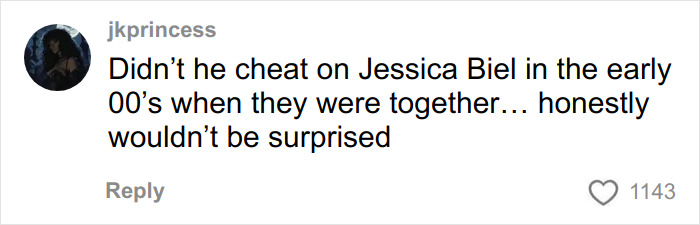 Screenshot of a social media comment discussing Chris Evans cheating rumors from past relationships amid viral blind items.