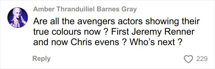 Social media comment questioning Avengers actors' true colors amid Chris Evans cheating rumors and scandalous blind items going viral.