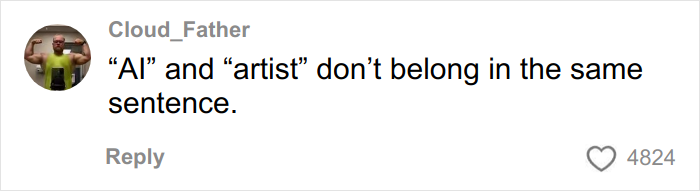 Comment on AI and artist, stating AI and artist don’t belong in the same sentence, in a user interface style.