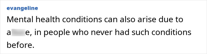 Text post discussing mental health conditions arising in people without prior history, referencing substance use.