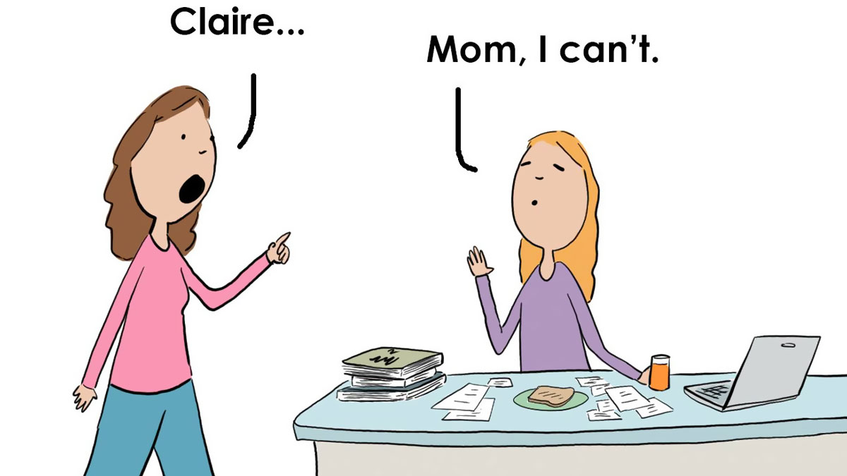 Comic of a mom and daughter illustrating relatable struggles of raising kids with homework and chores.
