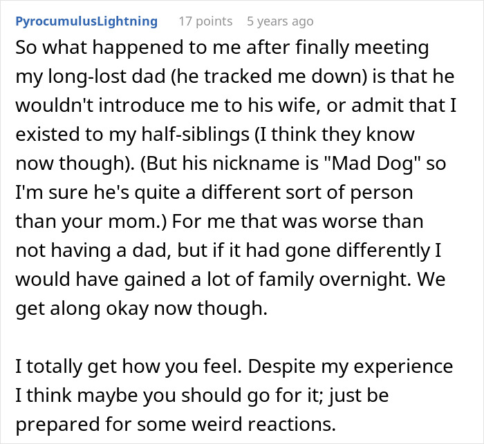 Text post from PyrocumulusLightning sharing experience of reuniting with biological family and facing challenges from adoptive parents. Text post from PyrocumulusLightning sharing experience of reuniting with biological family and facing challenges from adoptive parents.