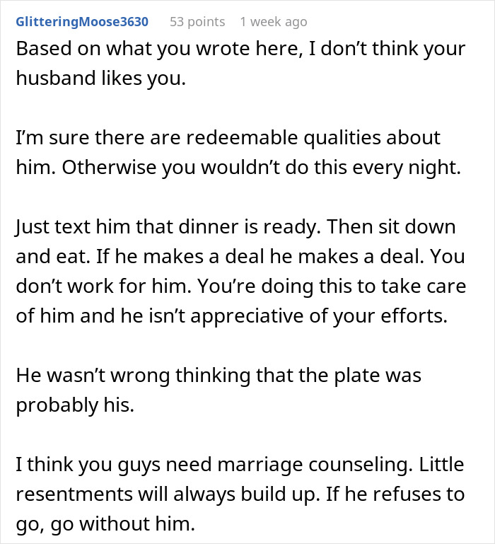 Alt text: Husband leaves domestic chores to wife expecting dinner served, wife stops playing his mommy and addresses imbalance. Alt text: Husband leaves domestic chores to wife expecting dinner served, wife stops playing his mommy and addresses imbalance.