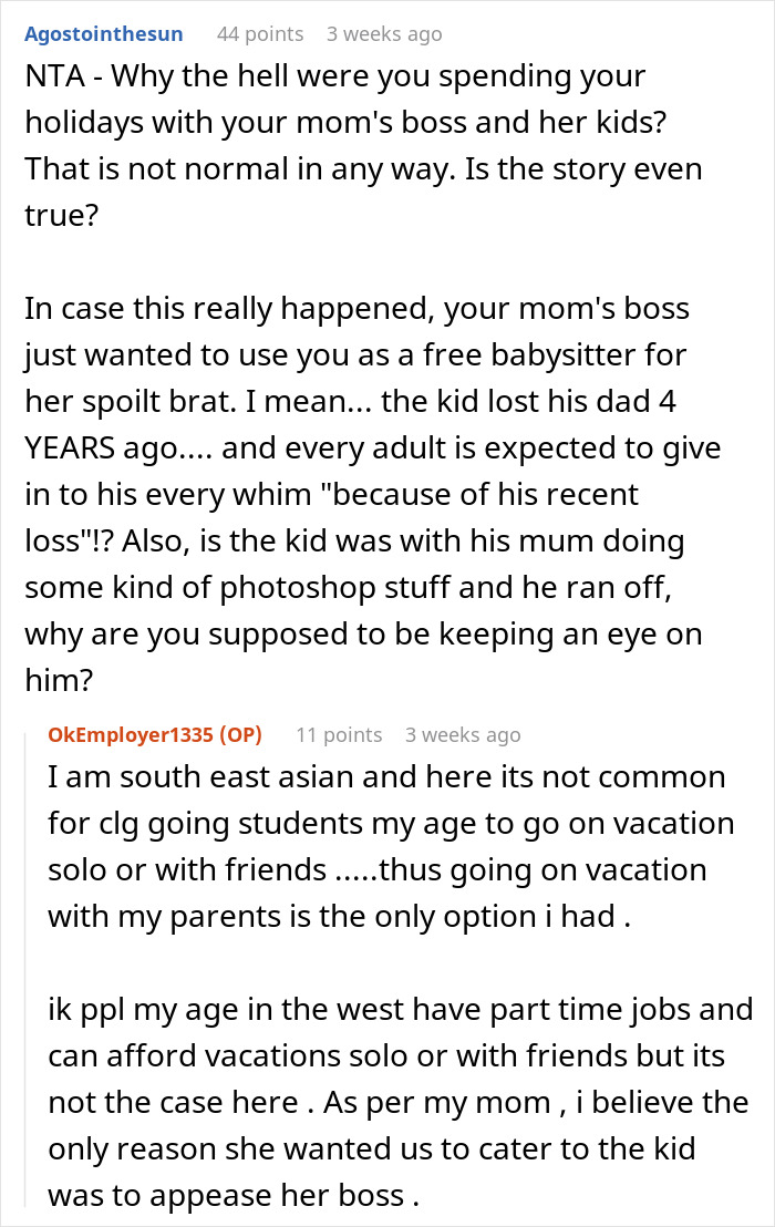 Text conversation discussing a teen being blamed for not stopping a kid from running into traffic. Text conversation discussing a teen being blamed for not stopping a kid from running into traffic.