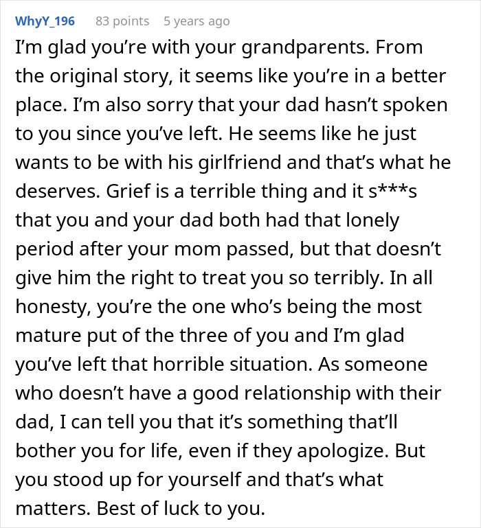 Teen leaves home after dad chooses his girlfriend over her, facing challenges of adoption and family rejection.