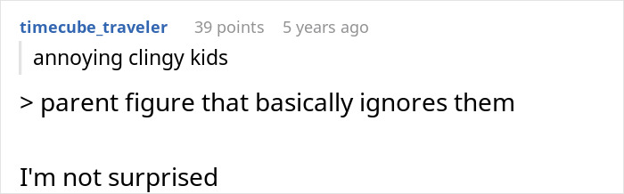 Screenshot of an online comment about annoying clingy kids and a parent figure ignoring them, discussing clingy children on vacation. Screenshot of an online comment about annoying clingy kids and a parent figure ignoring them, discussing clingy children on vacation.