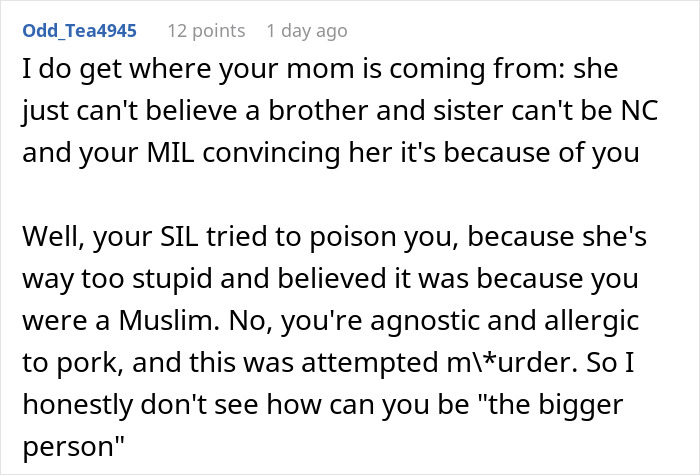 Screenshot of an online discussion about a woman’s Thanksgiving conflict after learning her sister-in-law’s true feelings.