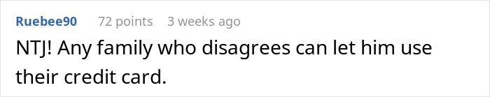 Screenshot of an online comment discussing a brother using his sister’s credit card without permission and family disagreements. Screenshot of an online comment discussing a brother using his sister’s credit card without permission and family disagreements.