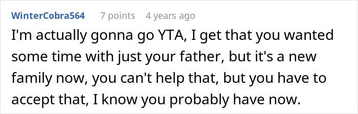 Comment from WinterCobra564 discussing a selfish dad who demands apology after ruining daughter's Christmas memory.