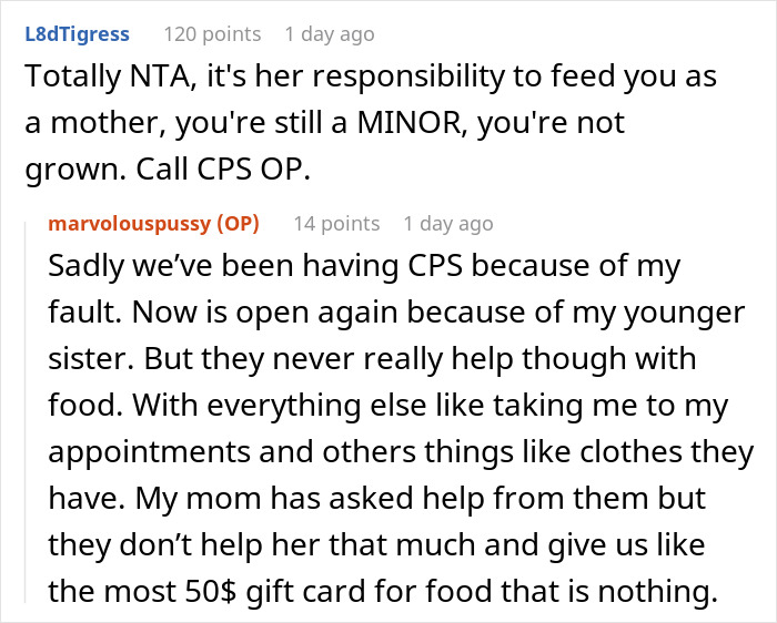 Reddit conversation about a 17-year-old calling out mom for retiring from parenting and making kids buy their own food. Reddit conversation about a 17-year-old calling out mom for retiring from parenting and making kids buy their own food.