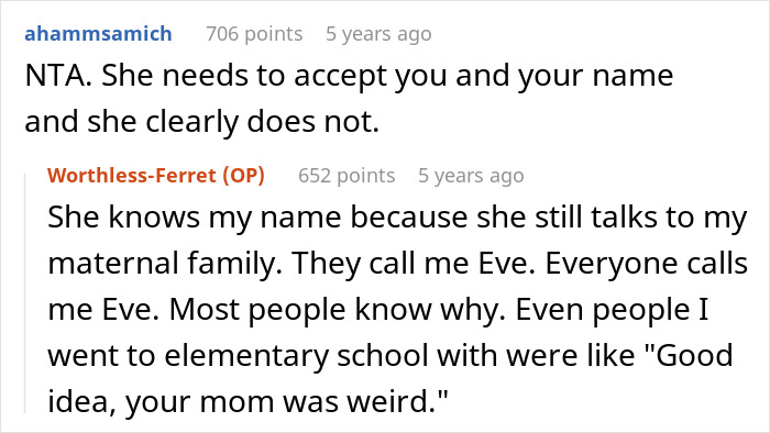 Screenshot of a Reddit thread discussing a mom upset over daughter changing her name and going no contact.