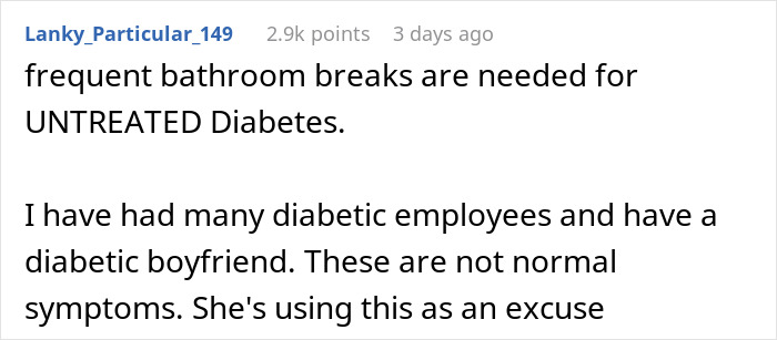 Screenshot of a social media comment discussing consequences when a woman eats what she shouldn’t at work. Screenshot of a social media comment discussing consequences when a woman eats what she shouldn’t at work.