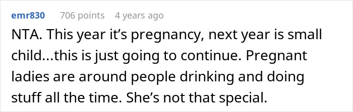 Comment discussing a MIL telling DIL the world doesn’t revolve around her pregnancy after repeated complaints.