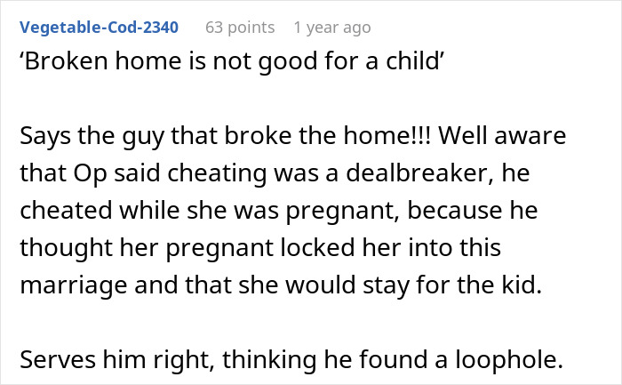 Comment discussing man cheating during wife's pregnancy and postpartum, causing a broken home as she leaves. Comment discussing man cheating during wife's pregnancy and postpartum, causing a broken home as she leaves.